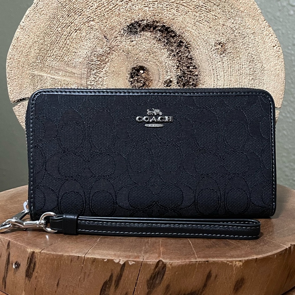 NEW COACH LONG ZIP AROUND WALLET IN SIGNATURE JACQUARD & REFINED CALF LEATHER - Picture 4 of 16